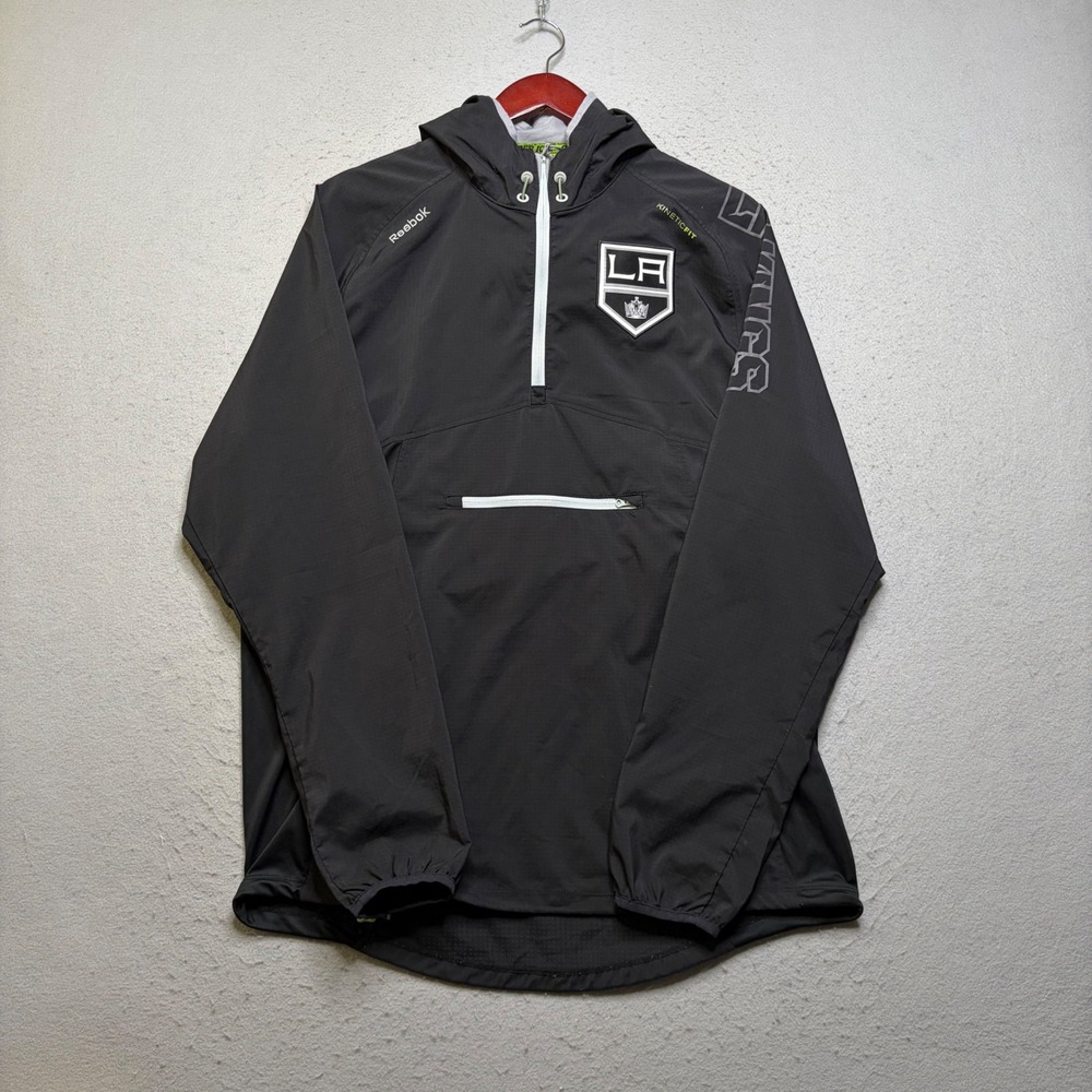 Reebok Windbreaker Mens Medium Black NHL LA Kings Center Ice KineticFit Pullover